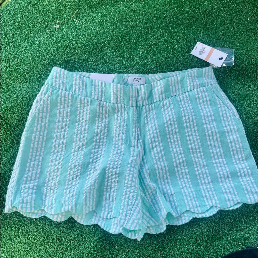 Crown & Ivy Teal/White Striped Women Shorts